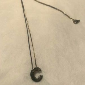 Sterling Silver Italian 925 Letter C Pendant Necklace 18” Chain Italy NF